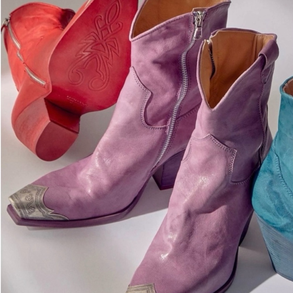 Free People Braden Purple Western Leather Ankle Boots Size 36.5 (6.5) - Picture 2 of 6